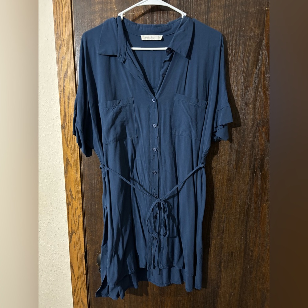 Rokoko Navy Blue Button-Up Shirt Dress